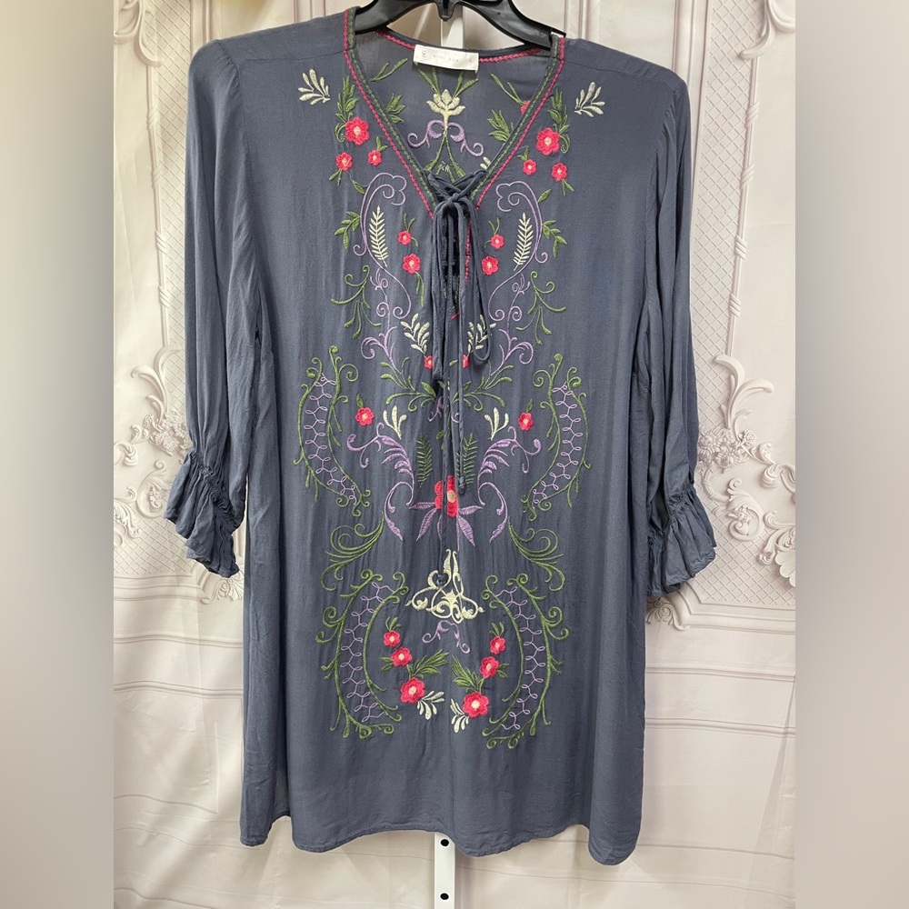 Simi Sue Embroidered Tunic Top Blouse or Dress Women’s Size Large